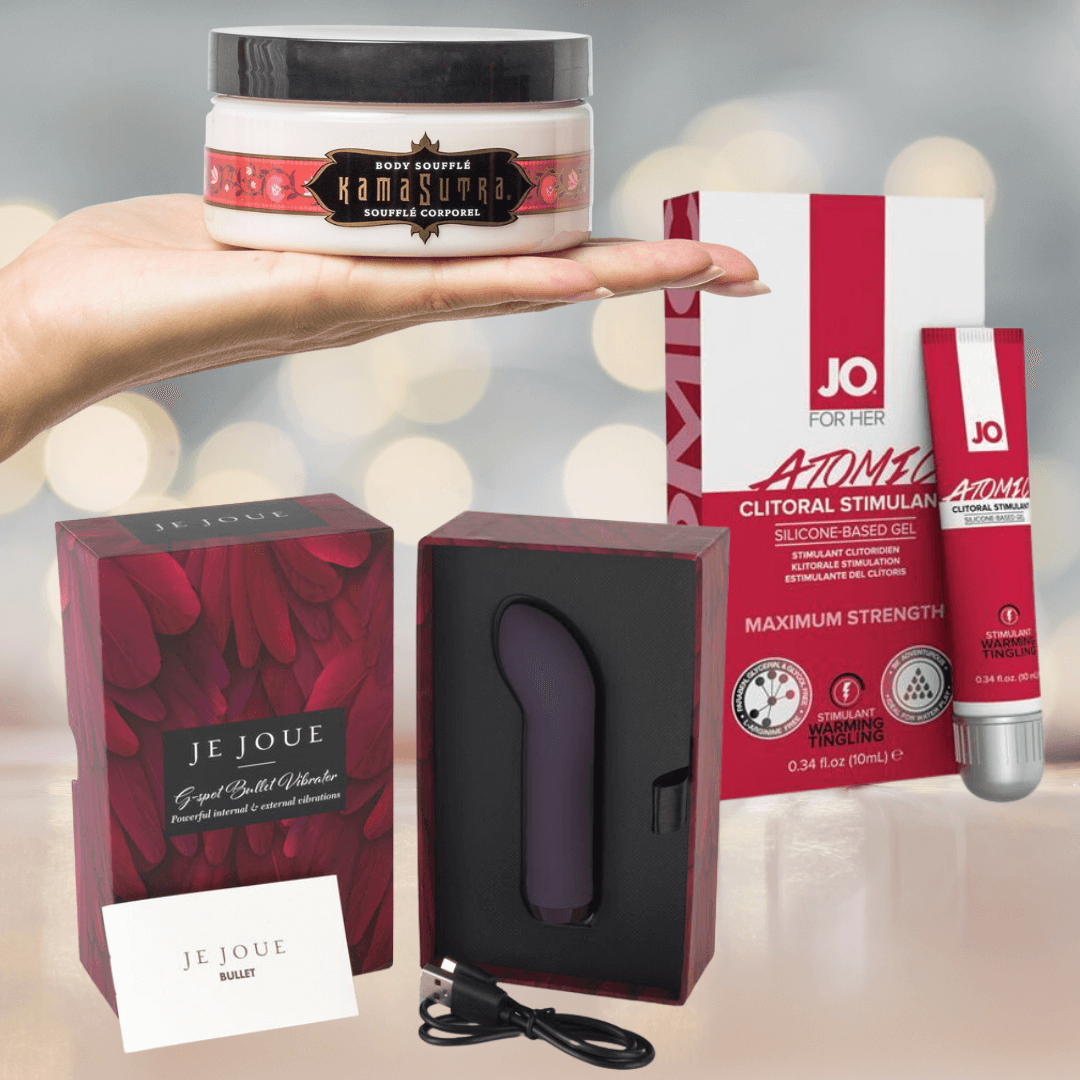 Sexy Bundle – For Her | Je Joue G-Spot Bullet + JO Atomic Clitoral Gel + Kama Sutra Strawberry Crème Soufflé (Save 30 % & Free Shipping)