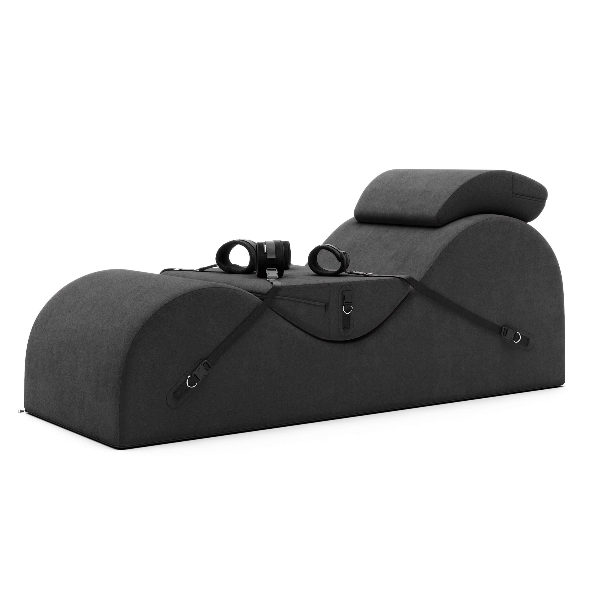 Alt Tag: Luxurious black Esse Valkyrie Edition chaise with Velvish™ fabric and microfiber cuffs, blending modern elegance with comfort.