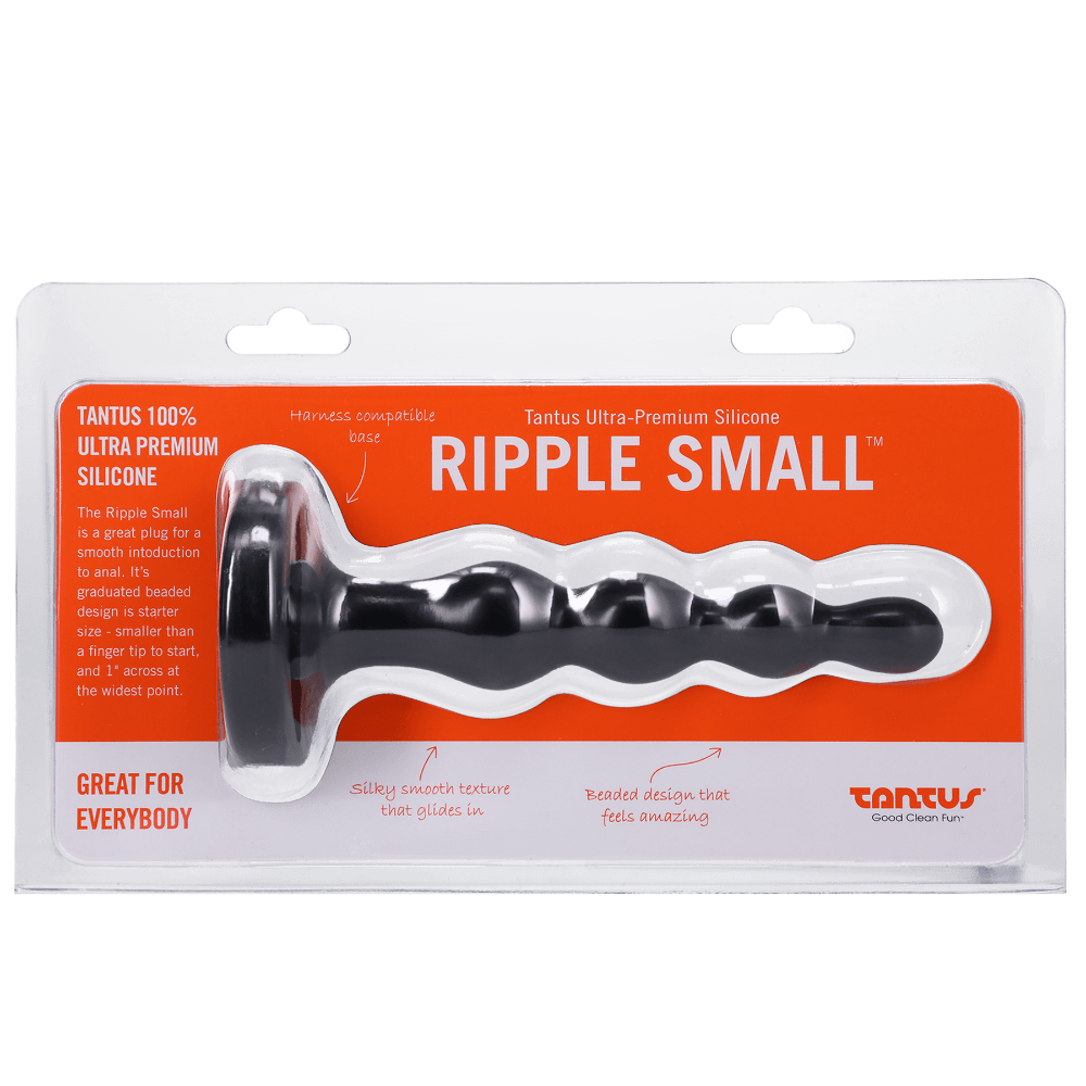 Tantus Silicone Ripple Small Silicone Butt Plug Black in packaging