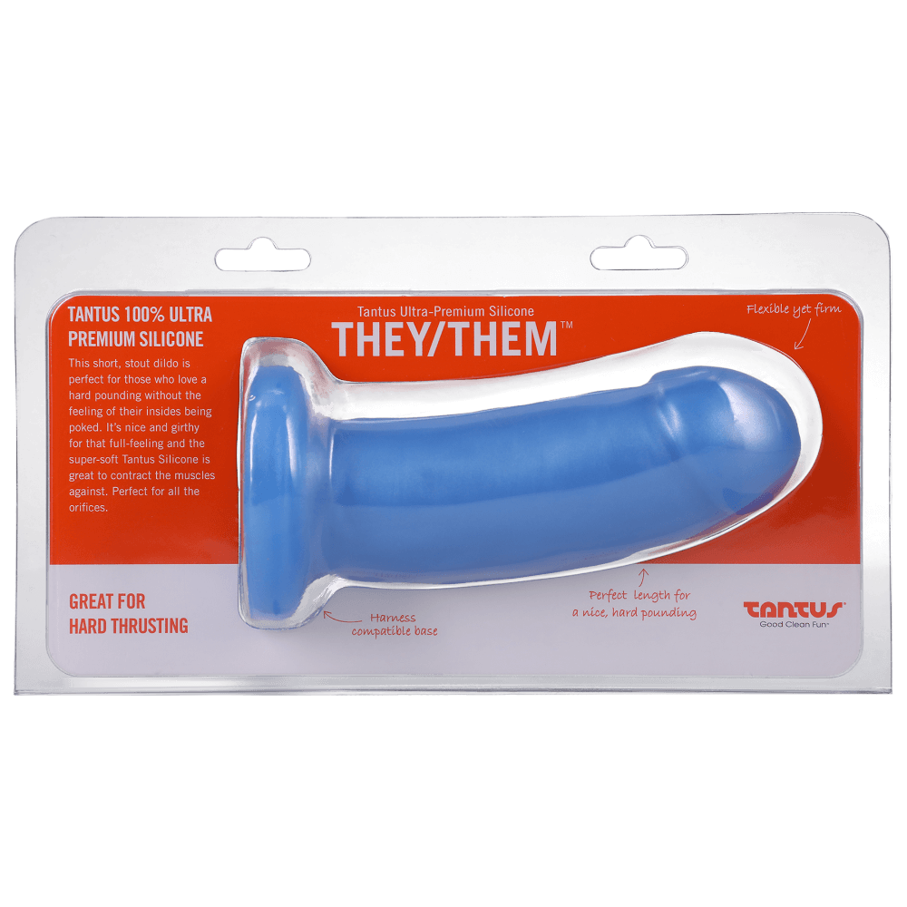 They / Them Azure Soft Dildo - sky blue color in packaging