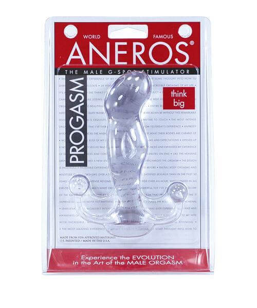 Aneros Progasm Black Ice Prostate Massager in packaging, features hands-free design for G-spot and P-spot, available at Tickle-boxx.