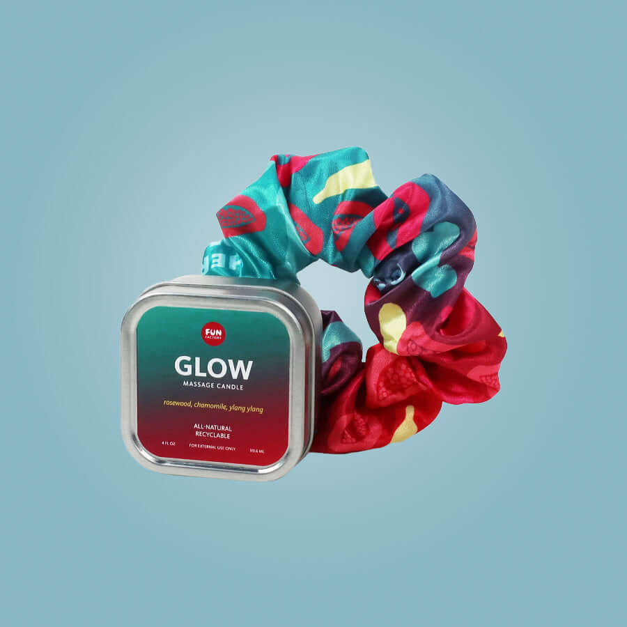 Blow and Glow massage candle and scrunchy