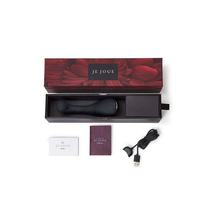 Je Joue G-Kii G-Spot Clitoral Vibrator in Black with box and accessories, available at Tickle-Boxx.