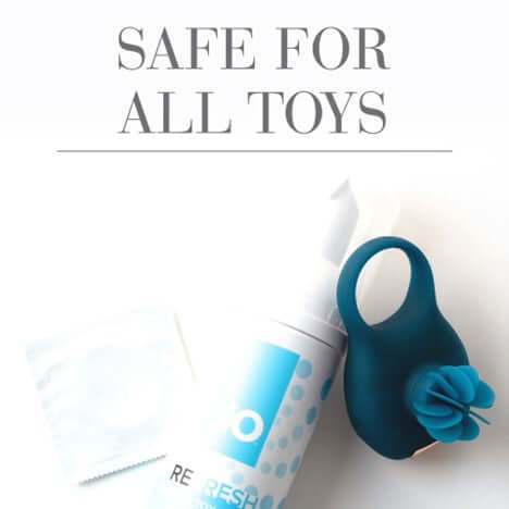 Jo product information page - foaming sex toy cleaner is safe for all toys