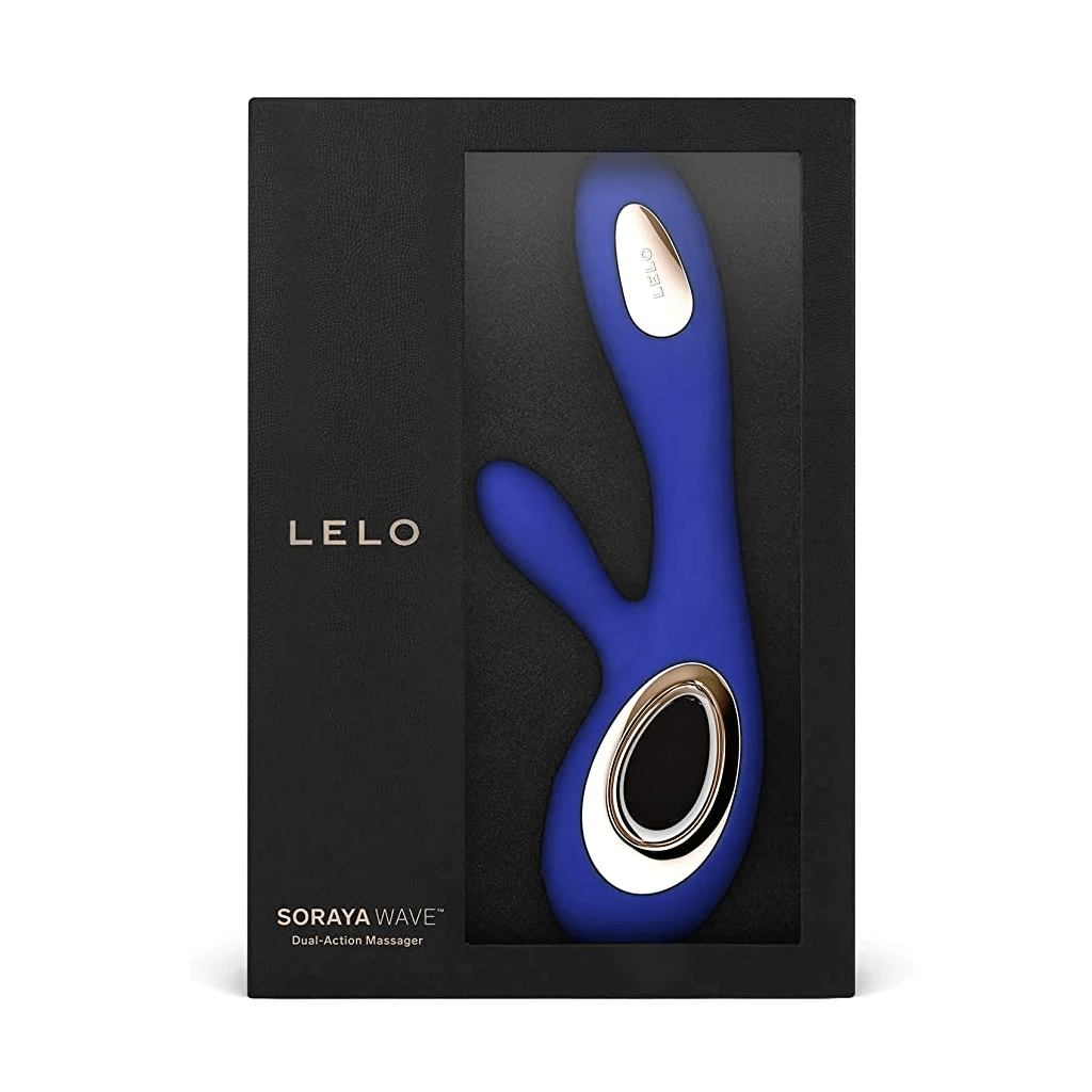 LELO Soraya wave Midnight Blue Rabbit Vibrator in black packaging 