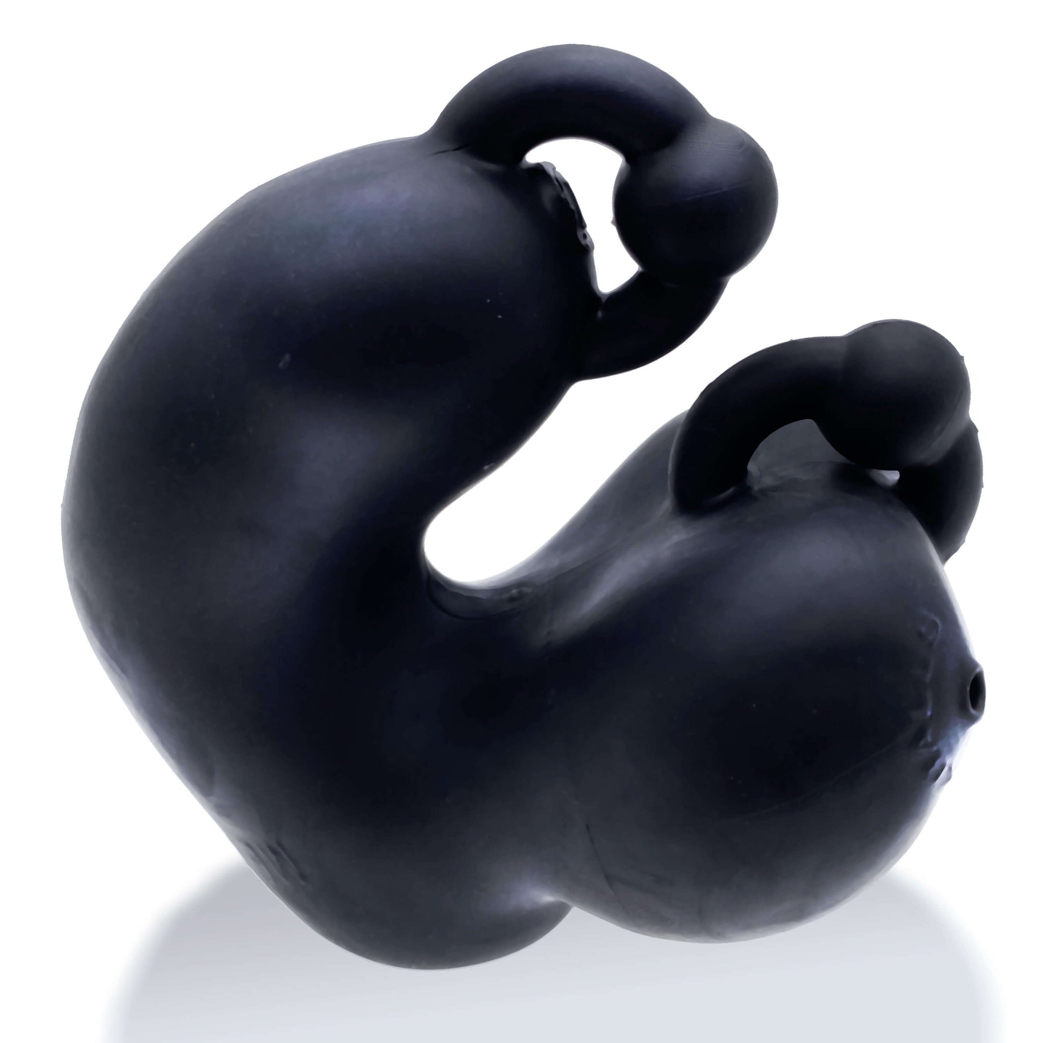 Black Oxballs MEATLOCKER chastity glove made from PLUS+SILICONE wrapping shaft and balls, shown on a white background.