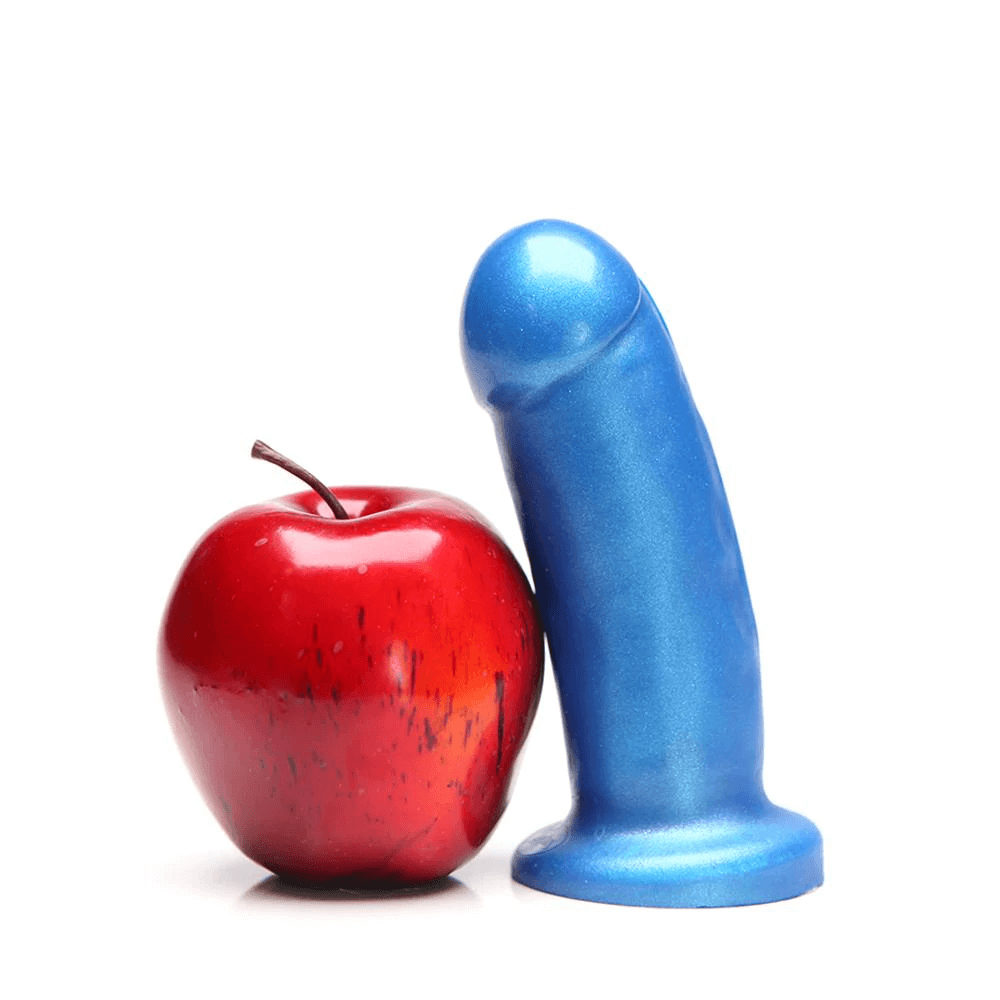 They / Them Azure Soft Dildo - shown next to a bright red apple for size comparison